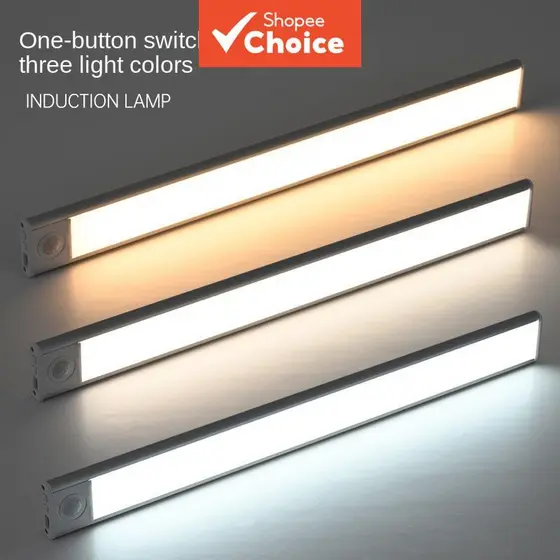 Kit De Iluminação Inteligente Sem Fio Sob O Gabinete-Sensor De Movimento De Luz Noturna 3 Cores Reguláveis USB Recarregá