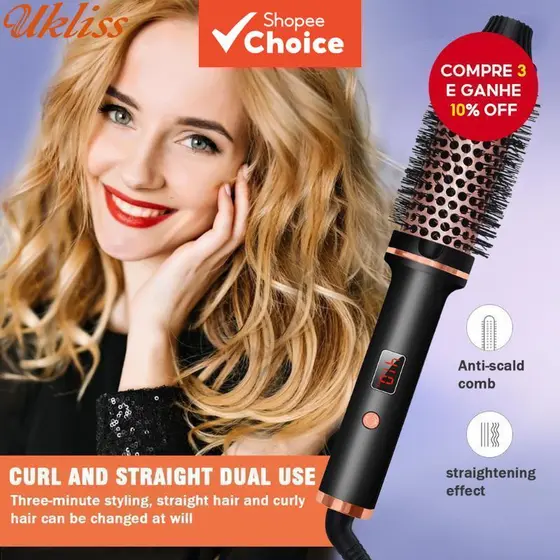 Quick Style Hot Air Brush, Estilizador 3 em 1 de Nível Profissional, Aquece em 30s, Tecnologia Cerâmica Iônica