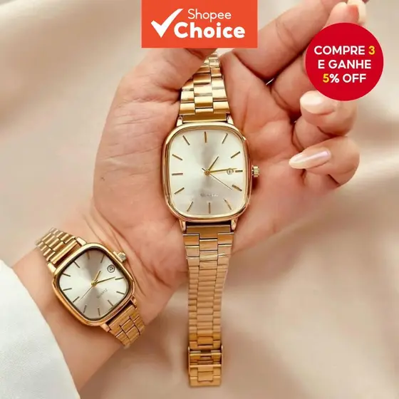 Relógio de Pulso Feminino de Aço Inoxidável Elegante com Calendário, Sem Caixa