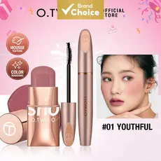 Conjunto de Maquiagem O.TWO.O 2 peças: Bastão de Blush + Máscara de Volume e Curvatura à prova d'água de longa duração