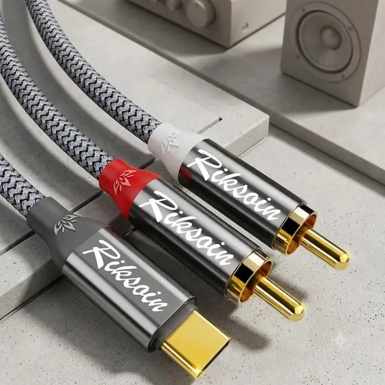 Cabo Adaptador de Áudio Riksoin USB Tipo C para 2 RCA Divisor Y para Tablet Home Theater DVD Amplificador