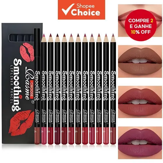 Forro labial fosco de 12 cores, contorno labial, à prova d'água, durável, não gruda em copos, batom, forro labial,