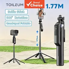 TOILEUM Bastão de Selfie Sem Fio Bluetooth 177cm Suporte para Celular com 4 Patas, Monopé Dobrável, Luz de LED, Controle