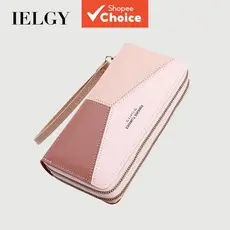 IELGY carteira feminina de costura longa com cores contrastantes e grande capacidade