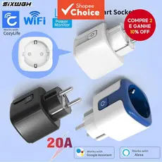 Tomada Inteligente WIFI Plugue UE 20A suporte ao controle por APP Funciona com Alexa & Google Home Voz