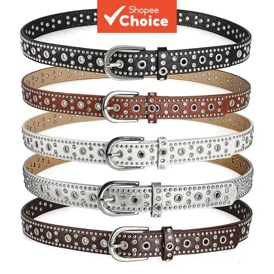 Cinto Feminino Punk Com Fivela De Agulha , Strass , Rebite , Decoração , Para Uso Diário , Casual , Festa