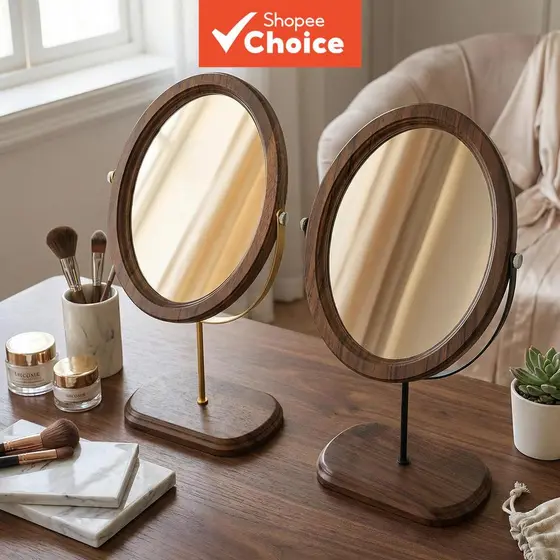 Espelho De Vaidade Giratório De Madeira Maciça Vintage-Maquiagem Em Pé Estilo Chinês , Mesa De Quarto Essencial