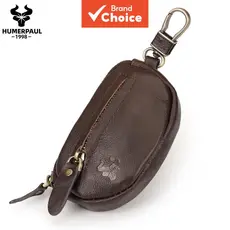 HUMERPAUL Bolsa De Moedas De Couro Genuíno Masculina Curta Mini Carteira Para Chave Com Zíper Dividido Capa De Carro BP8