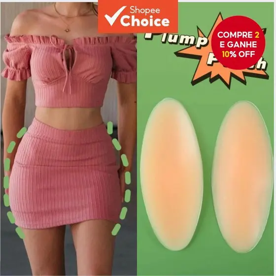 Almofadas Intensificadoras De Quadril De Silicone , Acolchoamento Adesivo Em Forma De Lágrima , Bege Natural Com Textura
