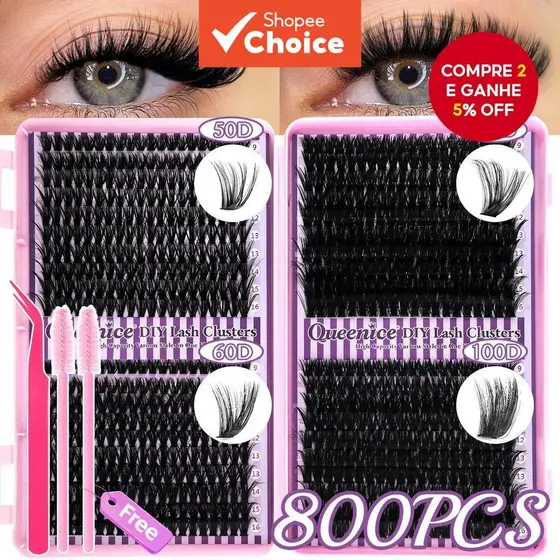 Queenice Extensão de Cílios (640/800pcs) 30D 40D 50D 50D 60D 80D 100D, Cílios em Cluster com Curvatura D, Volume
