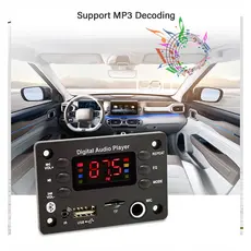 Placa Decodificadora Bluetooth 5.0 MP3/WMA/WAV/APE 5V/12V DC com Microfone para Áudio Automotivo Mãos Livres, USB,