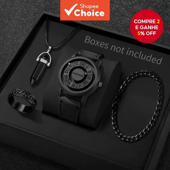 4 Pçs Moda Suspensão Magnética Relógio Masculino Conjunto De Jóias Roma Dial Pulseira De Couro Negócios Casual Esportivo