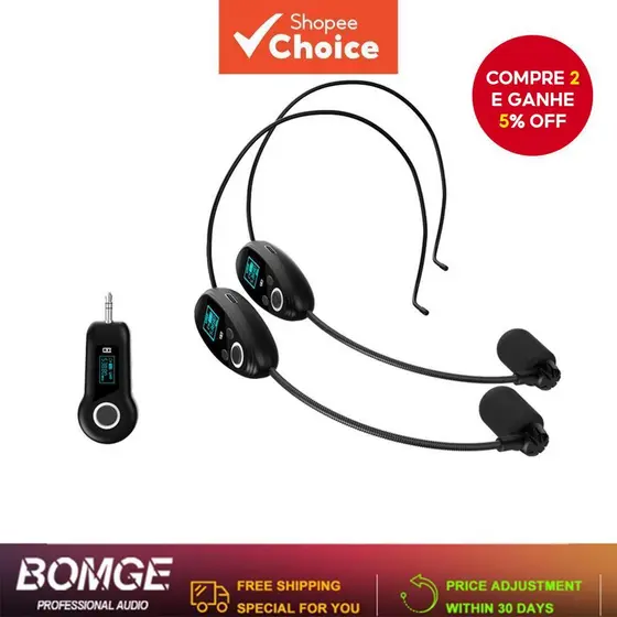 WTU-008 Microfone de cabeça sem fio, microfone recarregável sem fio com receptor para caixas de som, professores, guias