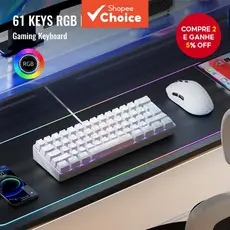 Teclado Mecânico para Jogos 61 Teclas com Retroiluminação RGB Mini com Fio para PC, Laptop, Gamer e Escritório
