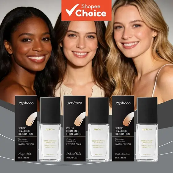 Série de Bases Corretiva que se Ajusta ao Tom de Pele 30 ml (Marfim, Natural, Escura) – Leve e Hidratante para uma Pele