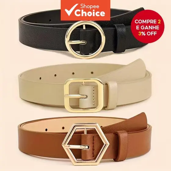 Cinto feminino 3 peças - cinto casual estiloso com diferentes combinações de estilos: círculo/direção/hexágono