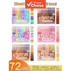 GuangNa 12 Cores Canetas de Tinta Acrílica, Conjunto de Pincéis Macios para Estudantes para Grafite e Pintura, Presente