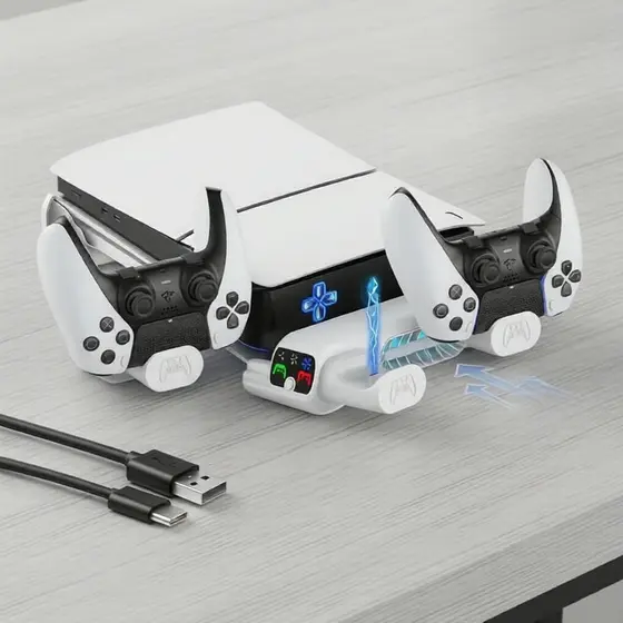 Suporte de Carregamento e Ventilador de Resfriamento para PS5/PS5 Slim/PS5 PRO Disc & Digital Editions, Design