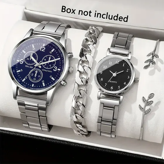4 Pçs Casal Relógios Pulseira Conjunto Moda Masculina Negócios Feminino Mostrador Árabe De Quartzo Sem Caixa