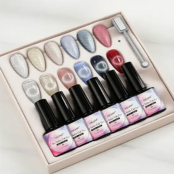 Conjunto de Esmalte em Gel Camaleão Magnético 6 Cores 8 ml, Kit de Manicure para Olhos de Gato com 7 peças e Removedor