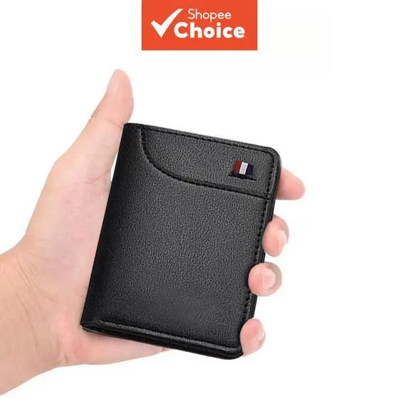 Carteira Masculina Simples Estilo Curto Mini Carteira de Couro PU Porta-Cartões Dobrável