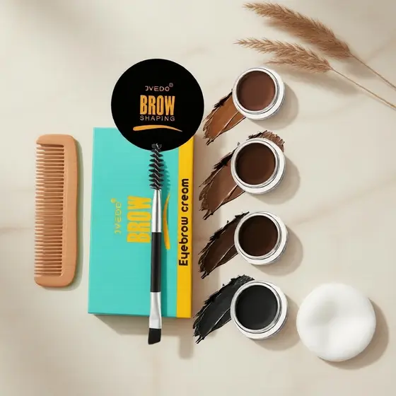 Pomada em Gel para Sobrancelhas de Longa Duração - Fórmula em Creme e Pó com Pincel para Uso à Prova d'Água o Dia Todo
