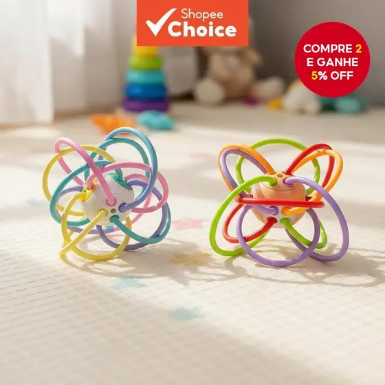 Mordedor Bola Quadrada Infantil Manhattan, Brinquedo Sensorial e de Aderência, Seguro para Mordidas, Flexível, TPU