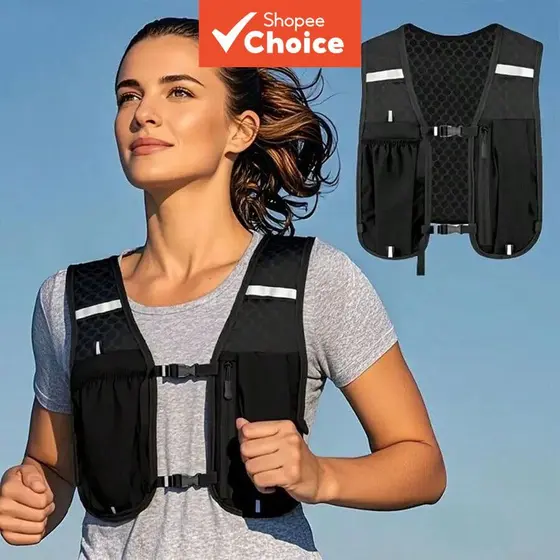 Um colete mochila leve e respirável para corrida e trekking, com faixas refletivas, mochila casual para trilha e