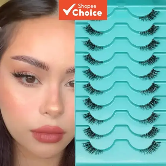 Cílios 3D 1/2 Volumosos e Transparentes para Efeito de Olho de Meme, Alongamento para a Cauda, Ideal para Férias