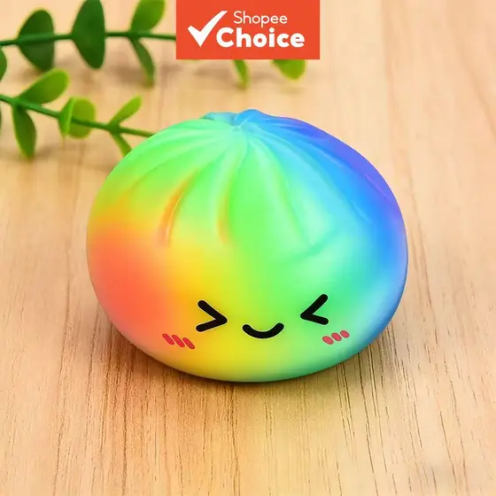 Novo Brinquedo Mole De Bolinho De Cor Arco-Íris Com Bambu Lento Subindo Alívio Do Estresse Bola Macia Brinquedos De Aper