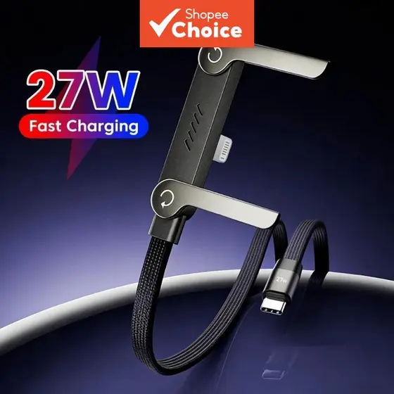Cabo De Carregamento Rápido PD 27W Com Suporte Dobrável 2 Em 1 Tipo C Para Iluminação De Fio De Dados