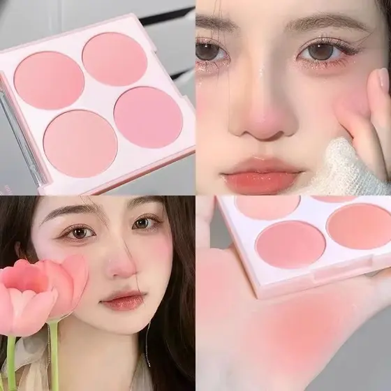 Paleta de Blush 3 em 1 com 4 Cores em Tons de Rosa Matte Suave para um Visual Natural, Ideal para Estudantes e