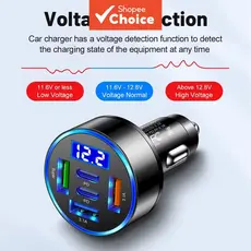 Carregador De Carro Rápido Multi-100W 6 Em 1 Porta Com Voltímetro Adaptador De Energia USB Eletrônica Automotiva