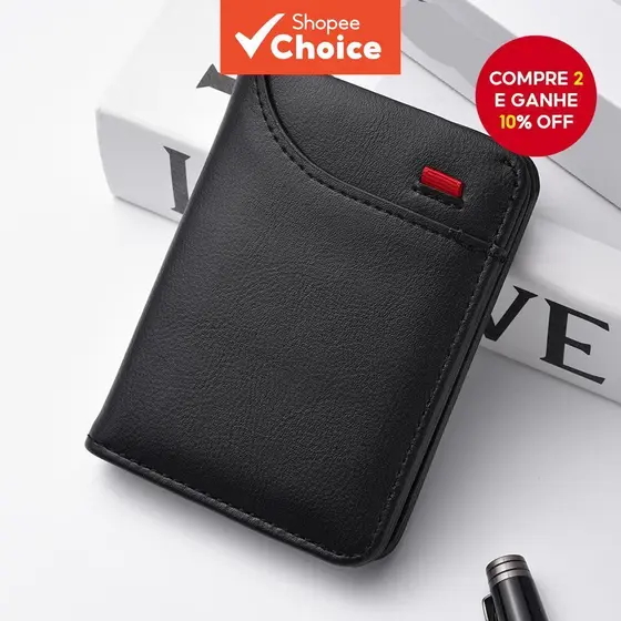 Porta-Cartões Multi-Slot Vertical ID Card Case Masculino Couro Mini Carteira Compacta