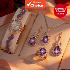 Primavera Gota De Água Pedra Preciosa Elegante Conjunto De Jóias Relógio Pulseira Colar Anel Presente