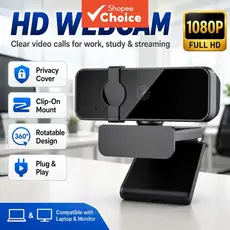 Câmera JCL 1080p para PC, conexão USB Plug & Play, microfone com cancelamento de ruído, correção automática de luz, capa