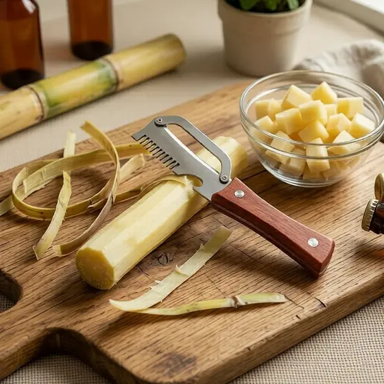 Descascador de aço inoxidável com cabo de madeira – utensílio para descascar frutas e legumes para uso na cozinha 1 un.