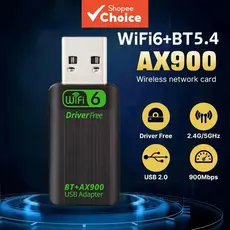 Adaptador USB WiFi 6 AX900 com Bluetooth 5.4, Dual Band 2.4G e 5GHz, Sem Drivers, Placa de Rede Wireless para Win10/11