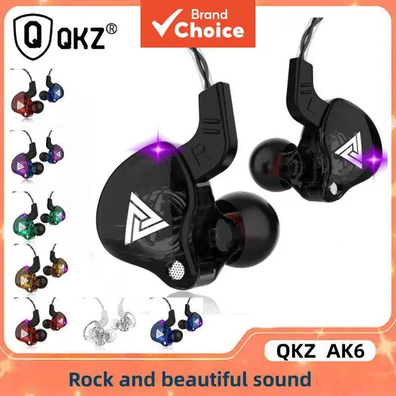 QKZ AK6 Fones de Ouvido Intra-Auriculares com Fio, Driver Dinâmico de 10mm, Graves HiFi, Fones de Monitor com