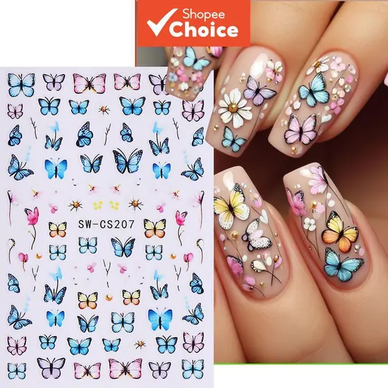 Adesivos de Unhas Flores em Flor 3D Arte de Unhas Primavera/Verão Borboletas Decorações DIY