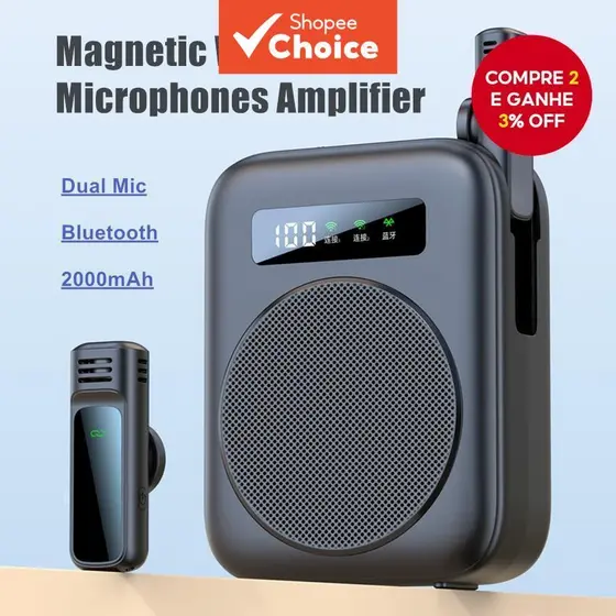 Microfone De Lapela Magnético Sem Fio Com Amplificador De Voz M10 Bluetooth Para Ensino Pro Mic
