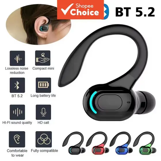 Fones de ouvido esportivos sem fio com cancelamento de ruído, fones de ouvido de negócios, fones de ouvido com gancho