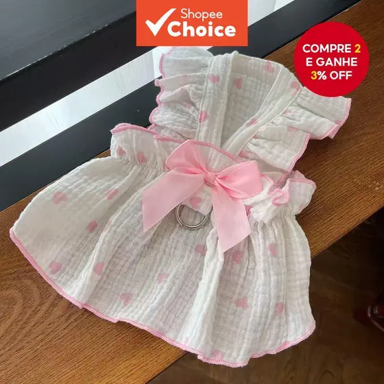 Vestido De Algodão Para Animais De Estimação , Verão , Laço , Coração , Estampa , Respirável , Macio , Cães Pequenos , G