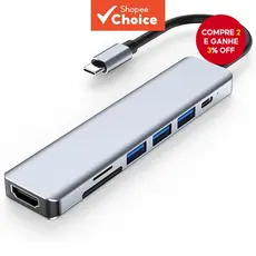  Adaptador de leitor de cartões TF/SD de alumínio de 12W, carregador para celulares e laptops, hub Tipo C para HDMI 4K,