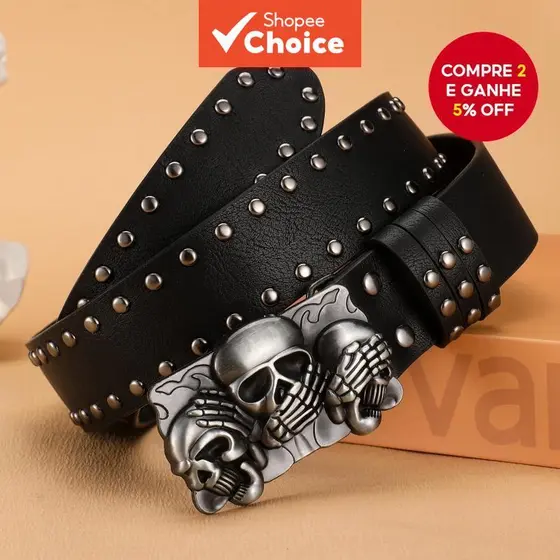 Novo Cinto Feminino de Luxo da Marca de Alta Qualidade em Estilo Punk e Gótico com Pinos, Jeans Preto, Unissex, para