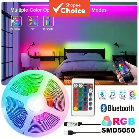 SMD5050 RGB Faixa de Luz LED USB Bluetooth Controle Remoto IR 20 Cores Sincronização com Música Temporizador Quarto