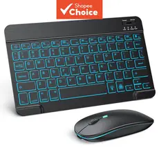 Teclado e mouse sem fio mini slim portátil retroiluminado Bluetooth recarregável ABS combo para tablets
