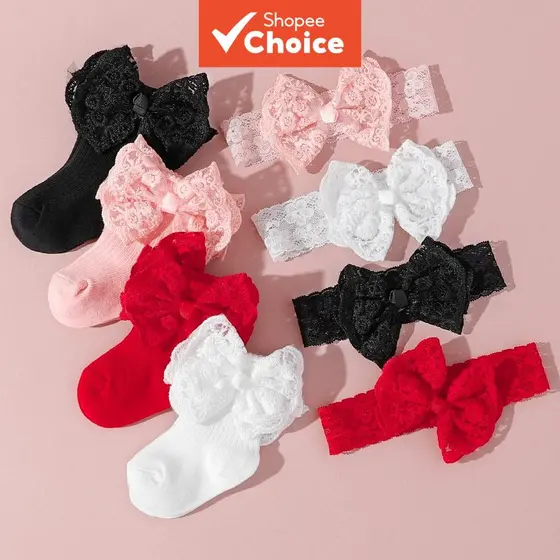 Conjunto De Meias E Faixa De Cabelo Para Bebê Com Laço De Renda O Primeiro Aniversário