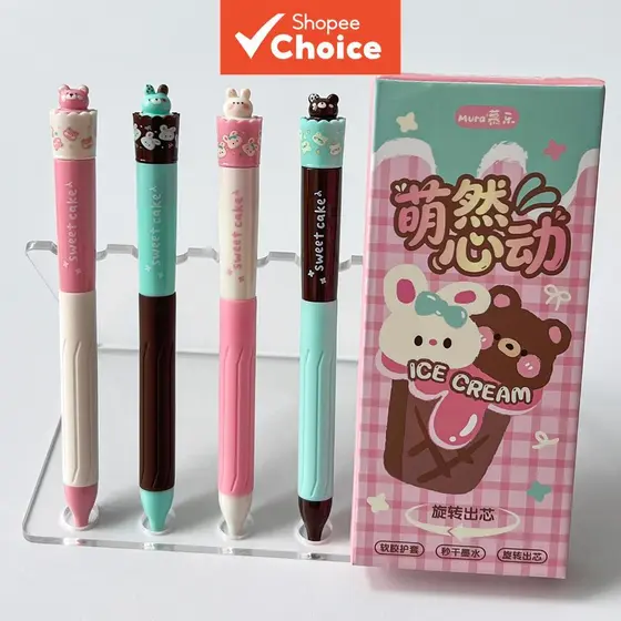 Conjunto De Canetas De Gel Para Bolo Doce , 4 Peças , 0.5mm , Tinta Preta , Estética , Papelaria , Rotativa , Coelho , G