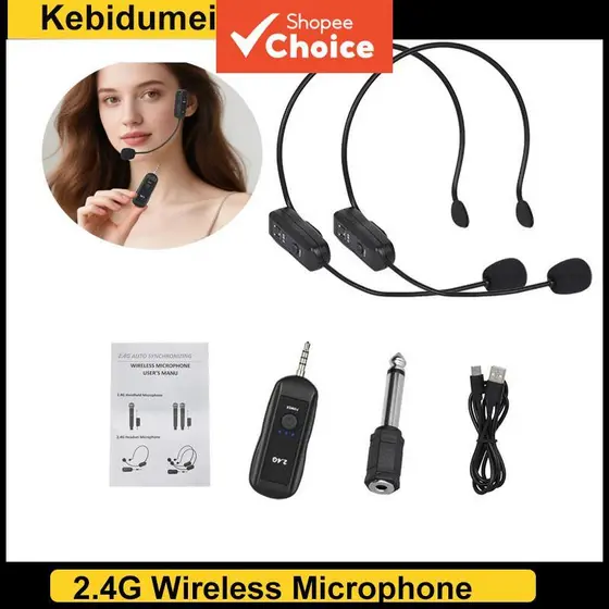 Conjunto de Microfone de Lapela Sem Fio de Cabeça 2.4G com Transmissor e Receptor para Amplificador, Caixa de Som,